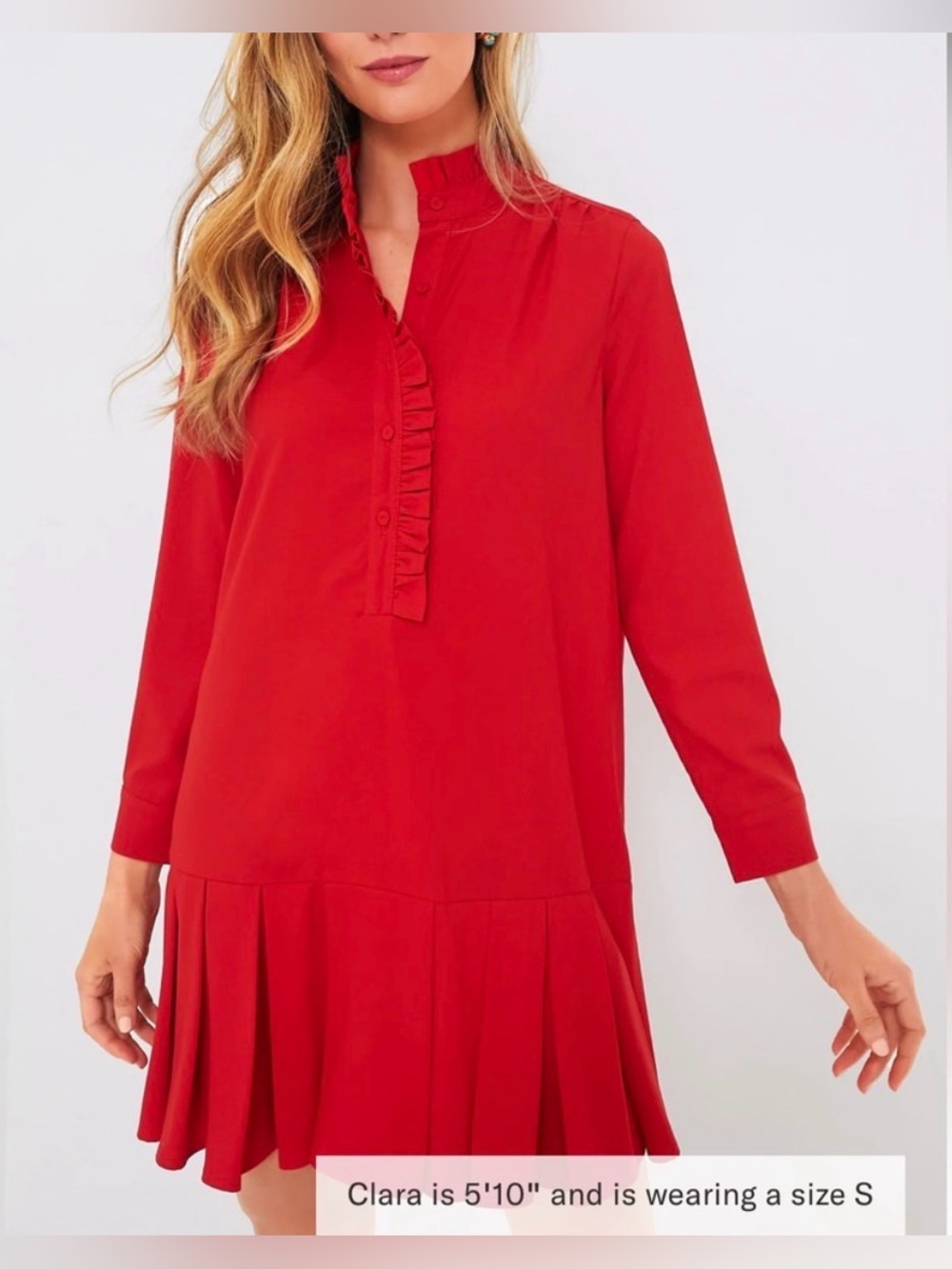 TUCKERNUCK Red Crepe Tate Dress Ruffle Trim Long Sleeve Mini Size XL